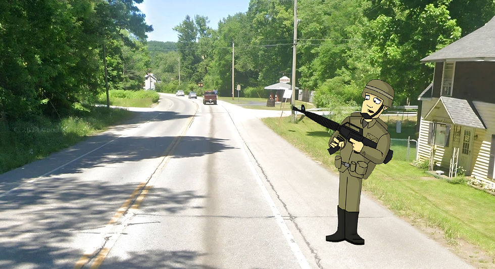 Soldier guarding county border outside city of Titusville