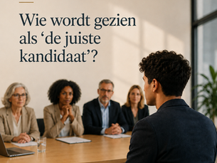 Afbeelding van een Aziatische kandidaat tegenover een diverse selectiecommissie, bij een artikel over selectieprocessen, impliciete normen en governance.
