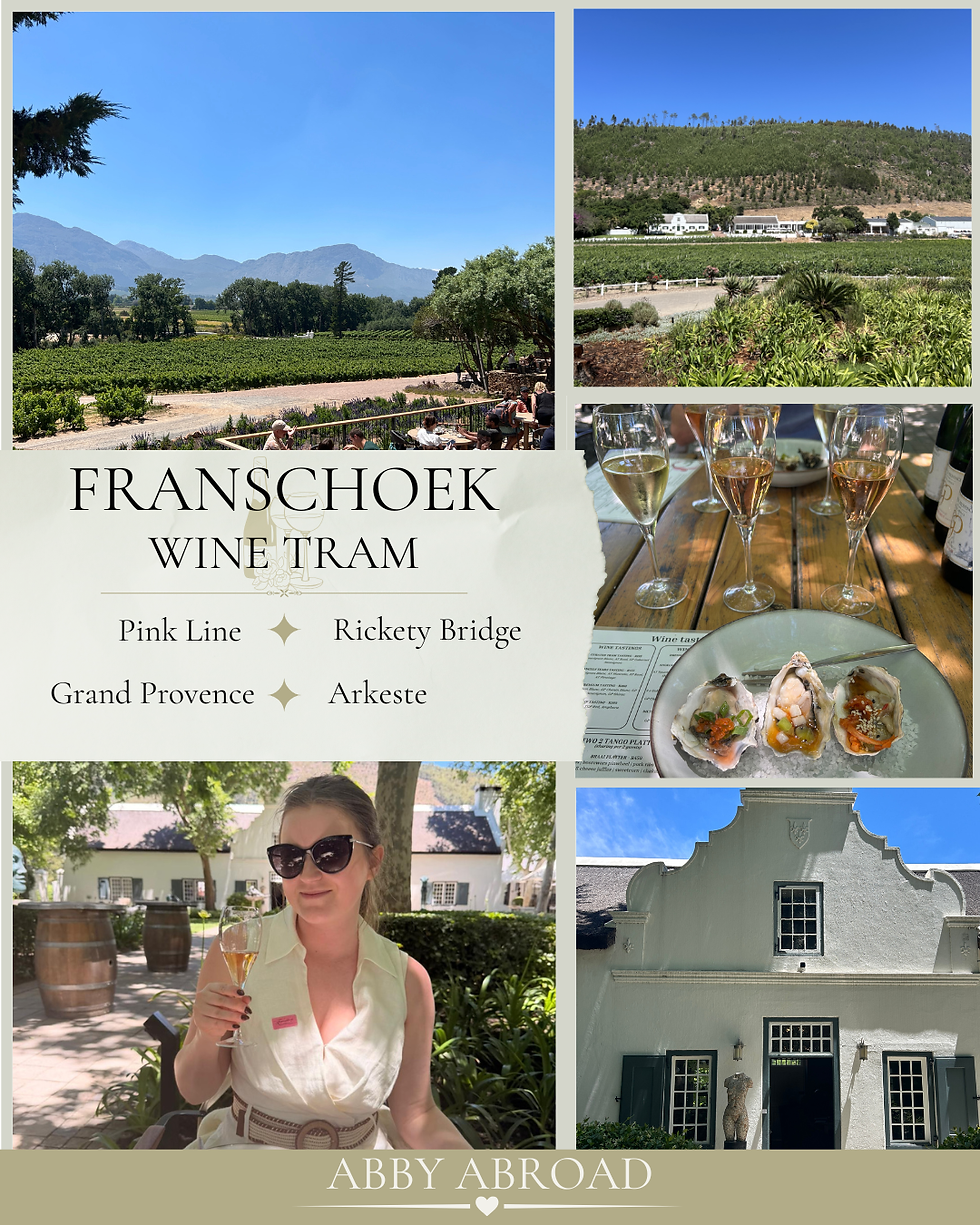Franschoek Wine Tram. Pink Line. Rickety Bridge, Grand Provence (oysters and sparkling wine) and Arkeste. 
