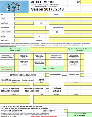 Formulaire d'inscription 2017/2018