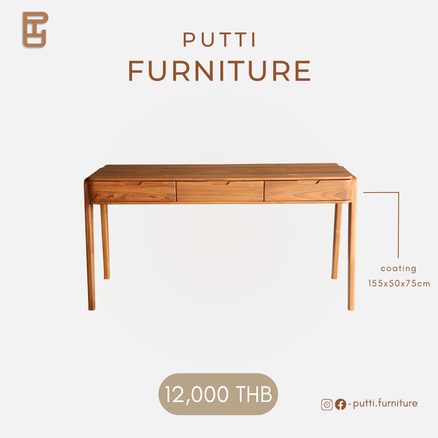 Putti.furniture โต๊ะทำงานมินิมอล3ลิ้นชัก รุ่นTM007