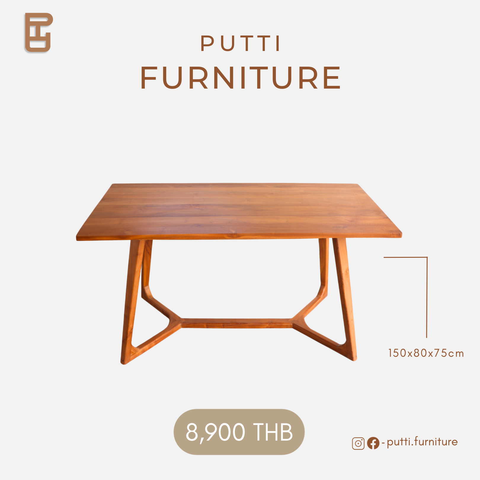 Putti Table โต๊ะมินิมอลไม้สัก ขาY รุ่นTM005