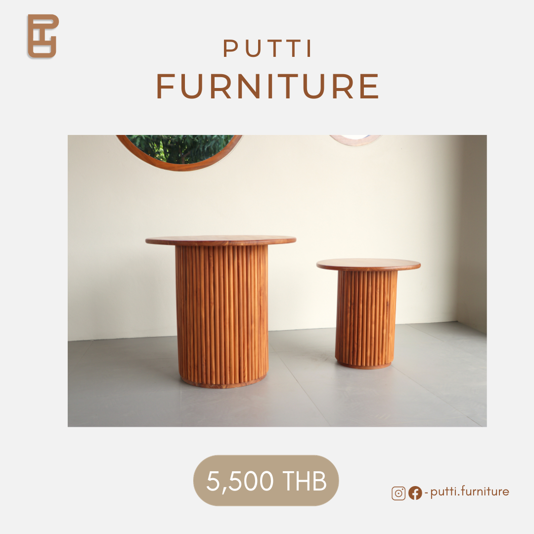 Putti.furniture โต๊ะกลมมินิมอลไม้สักซี่กลม รุ่นTM006