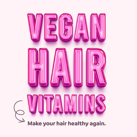 Sweet Bunny vegan hair vitamins campaign with bold pink typography