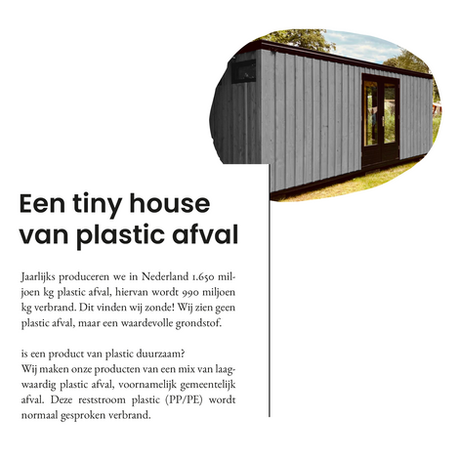 Editorial layout explaining tiny house made from plastic waste