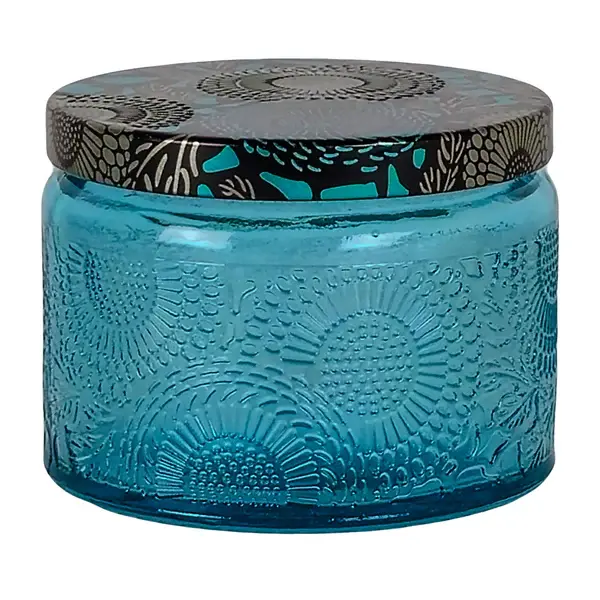 140ml - Londres Vaso de vidrio para velas - Azul Aqua Relieve