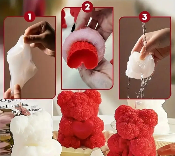 Creación de vela oso de rosas rojas
