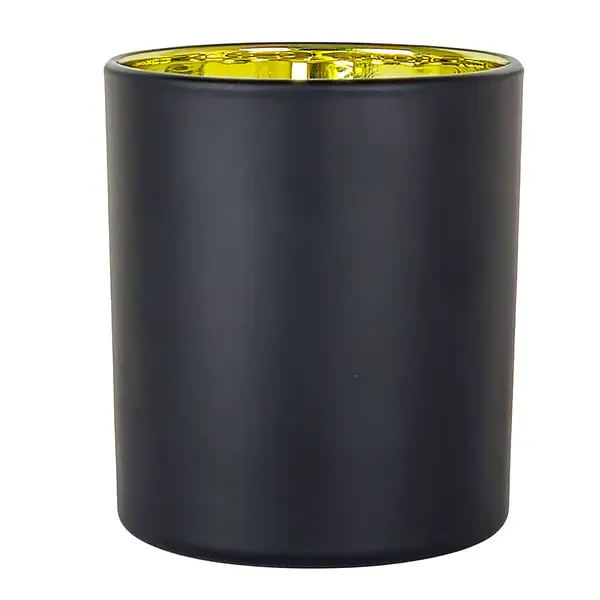 300ml - Mónaco Vaso de vidrio para velas - Negro Mate / Dorado Metálico