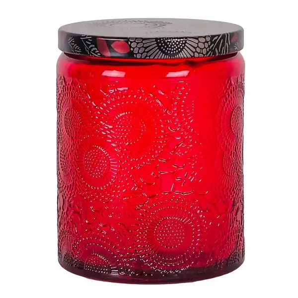 250ml - Londres Vaso de vidrio para velas - Rojo Tinto Relieve
