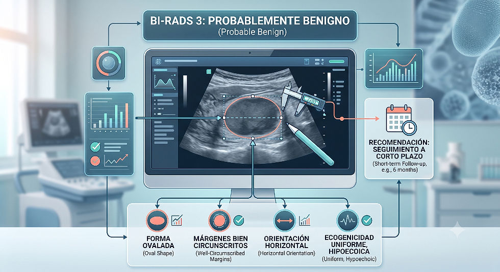 Esquema BI-RADS 3, hallazgos, manejo.