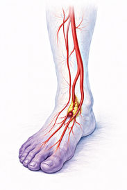 Ilustración del sistema arterial de la pierna con aneurisma envía a página de Doppler Arterial