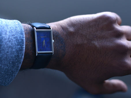 wristwatch check of lapis stone dial tank style watch 