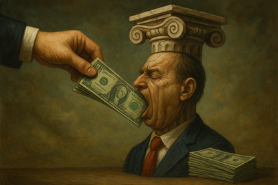 Corruption, a man being fed money