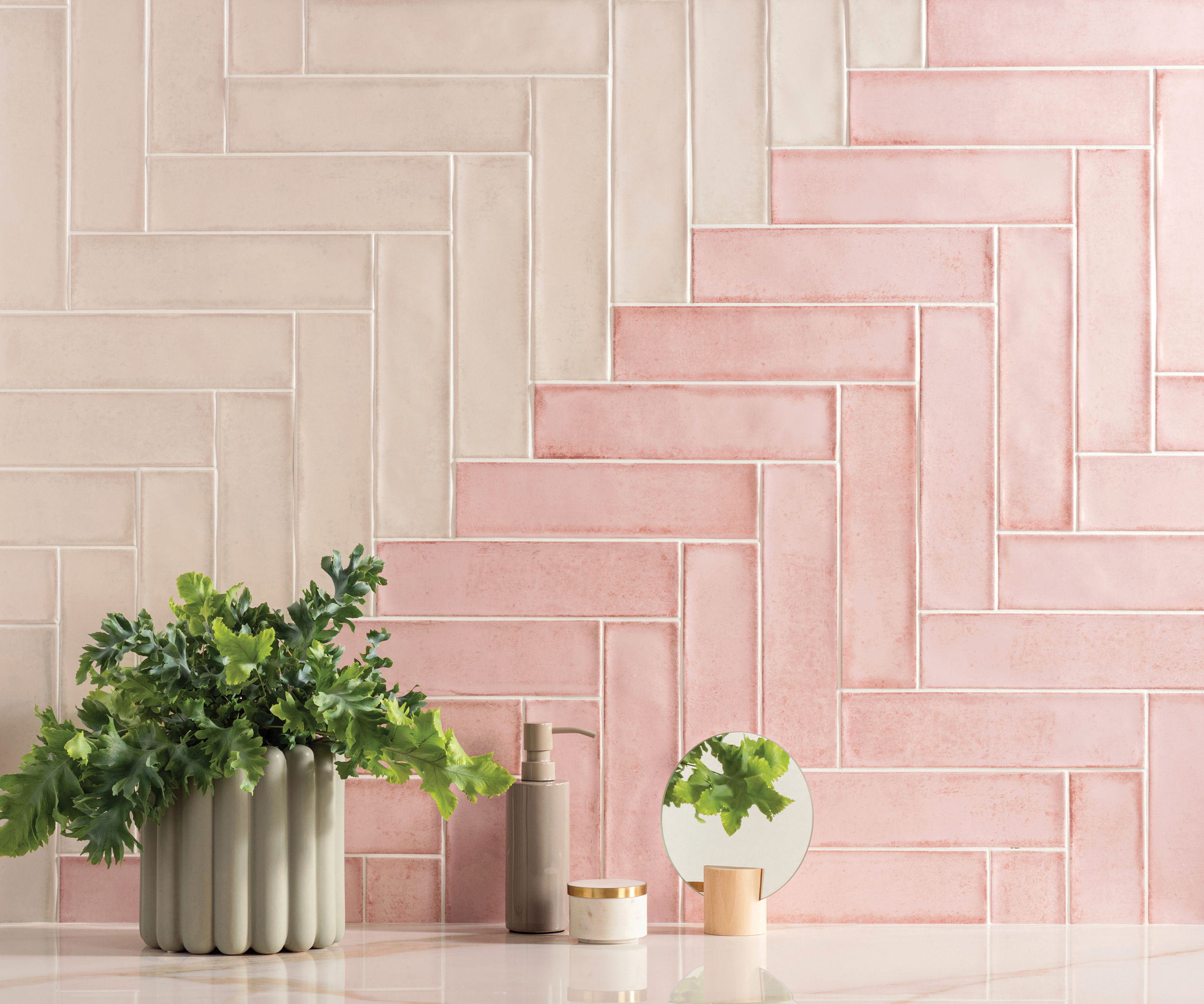MontBlanc Pink Brick Ceramic Gloss Wall Tile 300x75mm