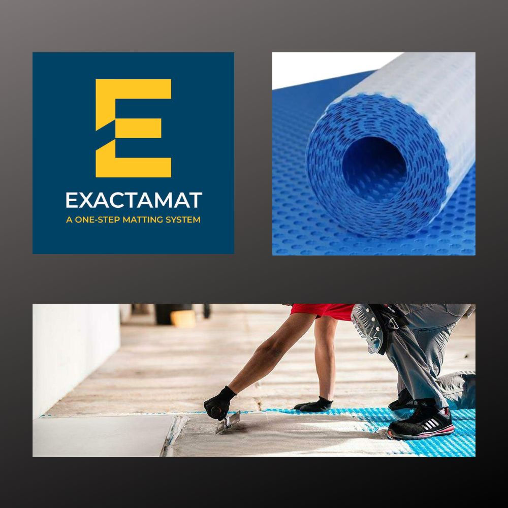 Man laying Exactamat one stop matting system