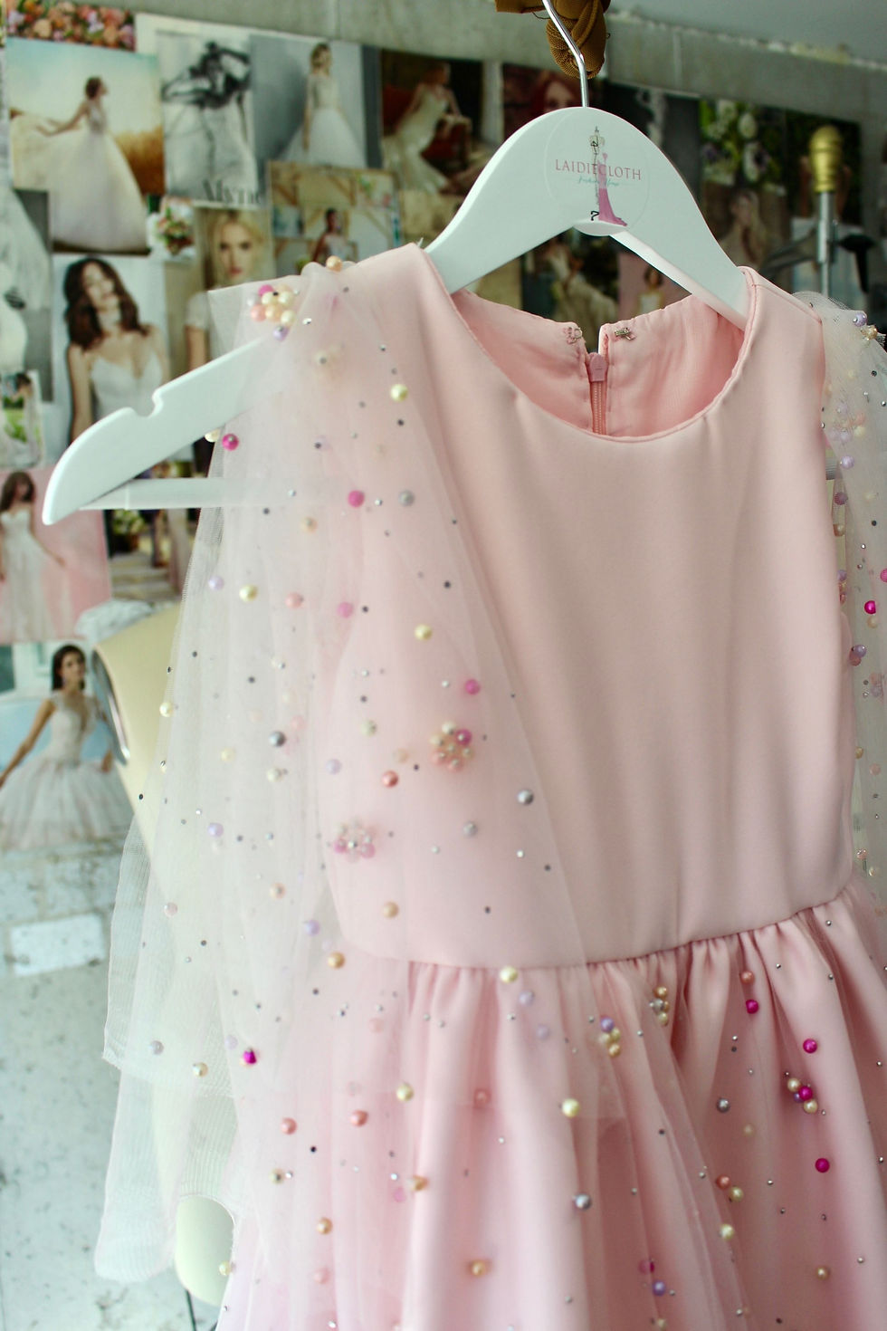 Thumbnail: Rainbow & Pearl Pink Girls Party Dress