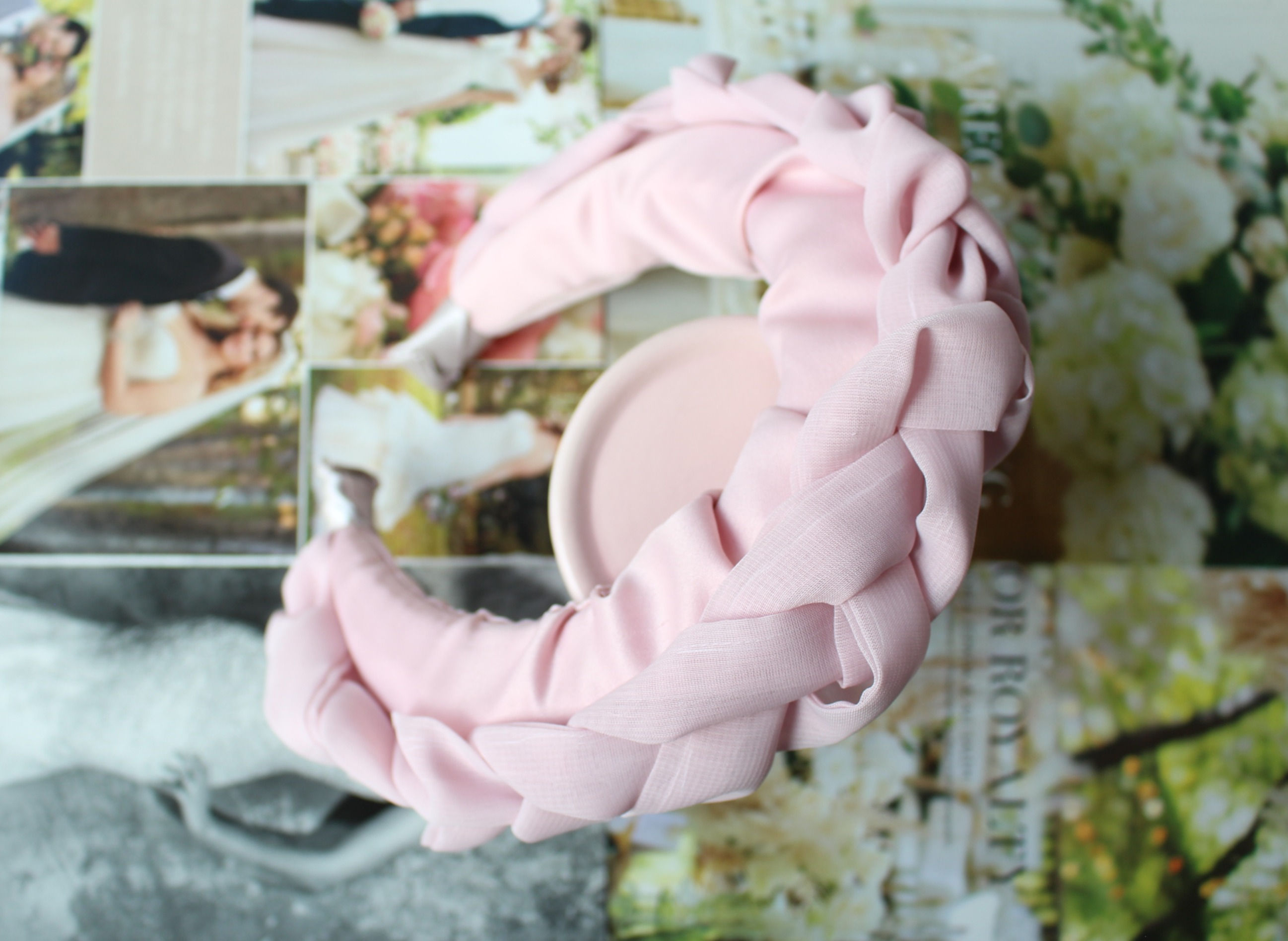 Blush Chiffon  Satin Braided Bridal Headband