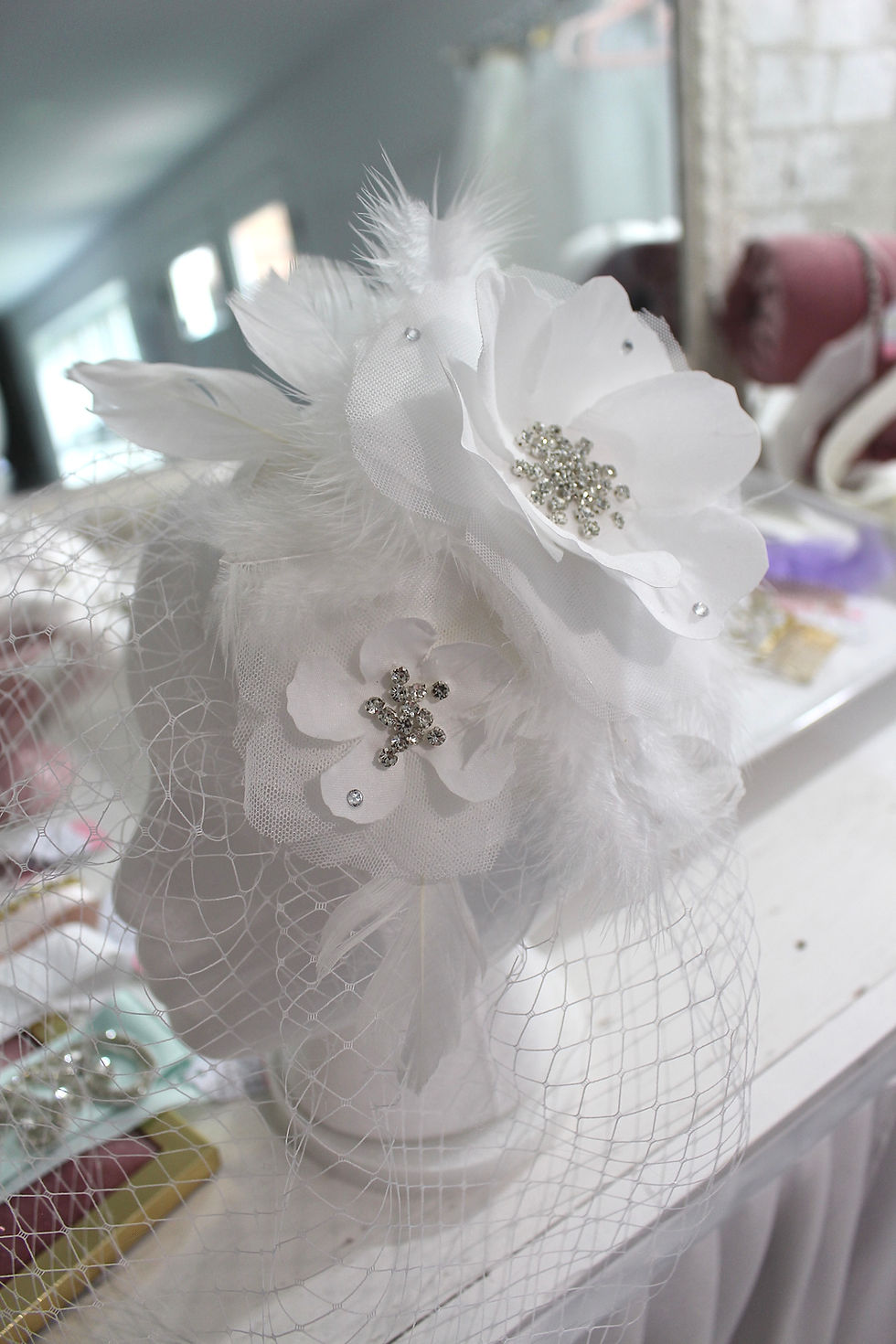 Thumbnail: Feathered & Rhinestone Birdcage Veil