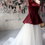 Thumbnail: Satin Wine Ivory Tulle One Shoulder Organza Gown