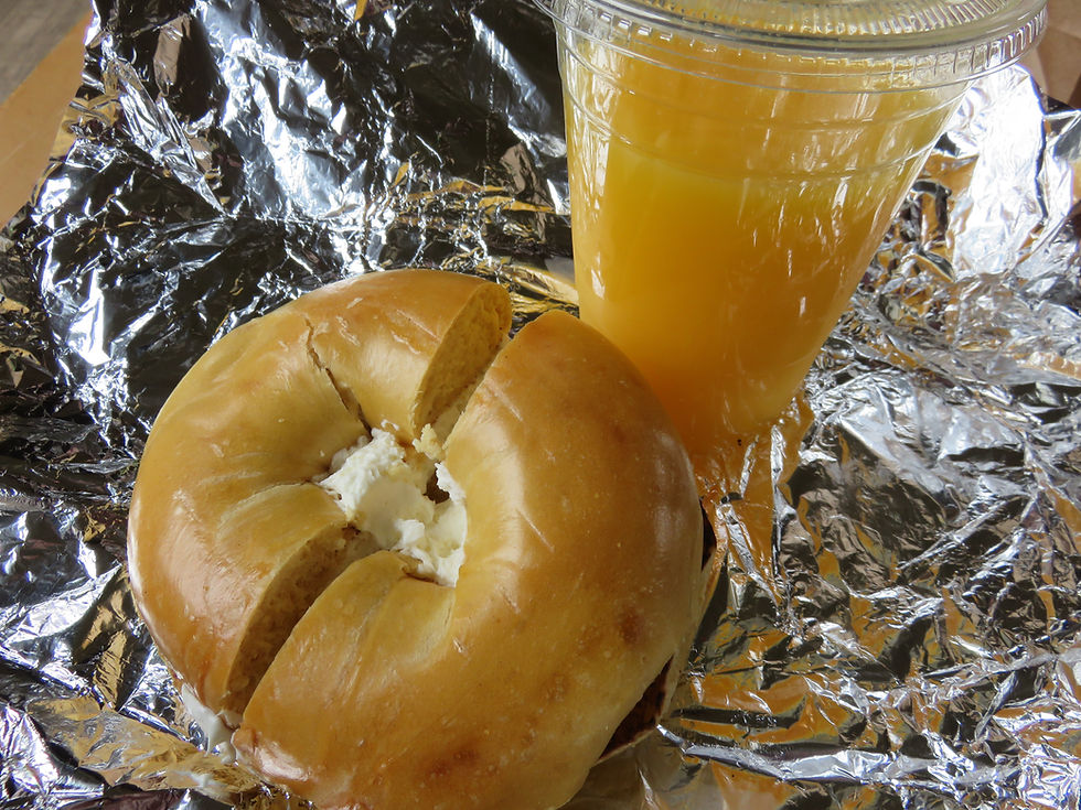 Bagel and orange juice, Quincy Market, Boston