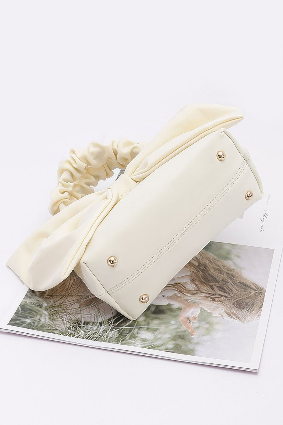 Thumbnail: Nylon Top Handle Bag With Bow Front Clutch