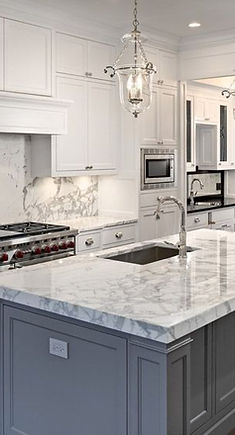White Carrara marble kitchen