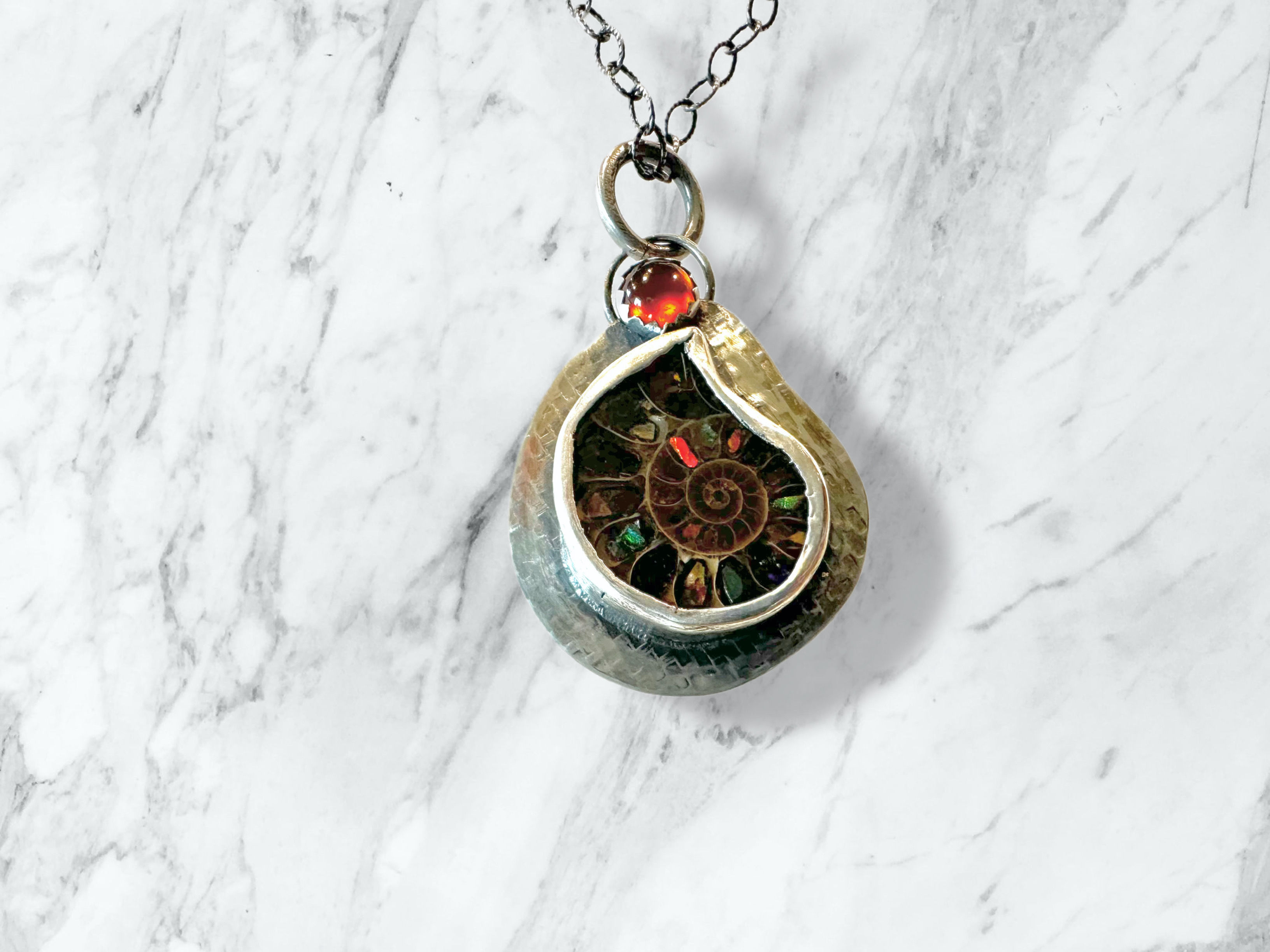 Ammolite & Hessonite Garnet Gemstone Necklace