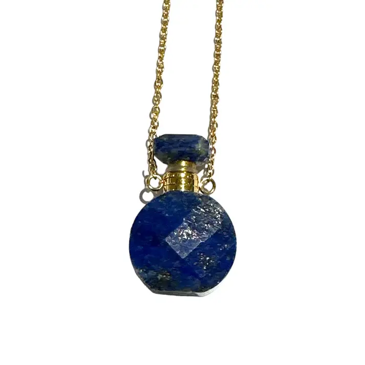 Collier fiole Lapis Lazuli ronde doré