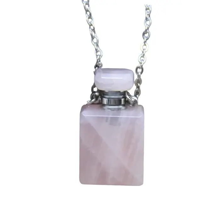 Collier fiole Quartz rose doré