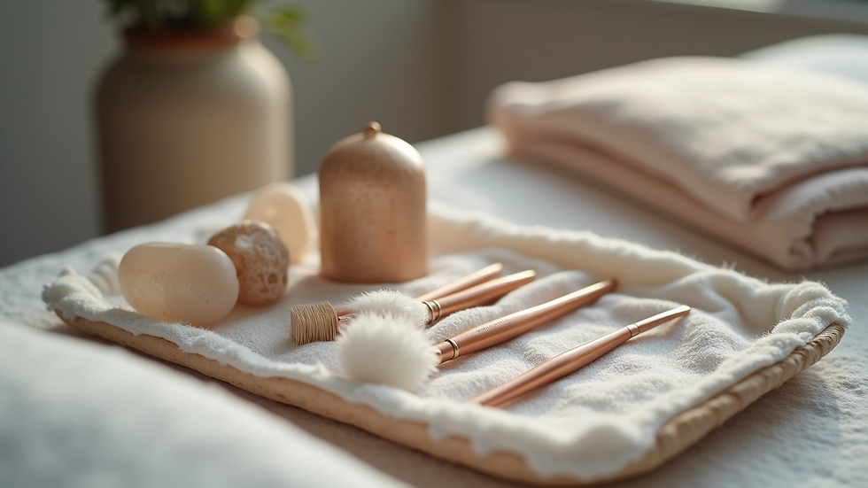 Close-up view of aesthetic treatment tools arranged neatly on a tray