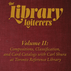 Red textured book cover with gold text: The Library Loiterers, Volume II, Compositions, Classification, and Card Catalogs with Carl Shura at Toronto Reference Library.