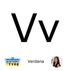 Bold black "Vv" on white background, text "Verdana" below. "An Incomplete History of Type" logo in the bottom left, small photo of guest host, Sol Riquero, in the bottom right corner.