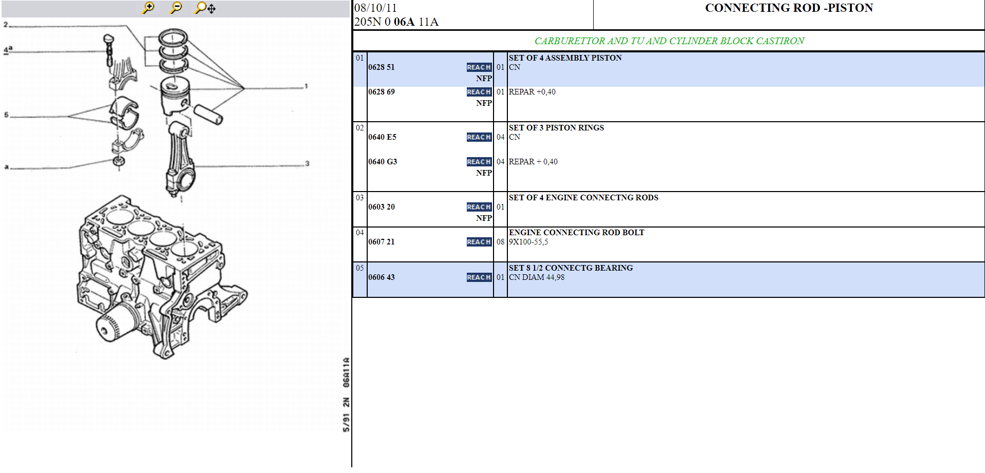 Peugeot 205 TU3 Piston Set, N.O.S