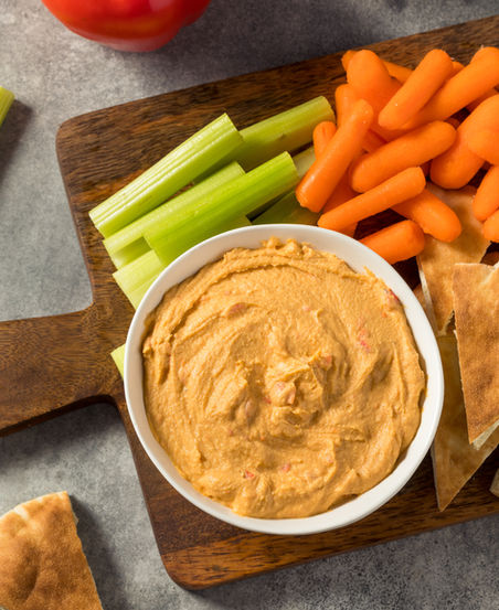 Homemade Red Pepper Hummus Dip with PIta and Veggies.jpg