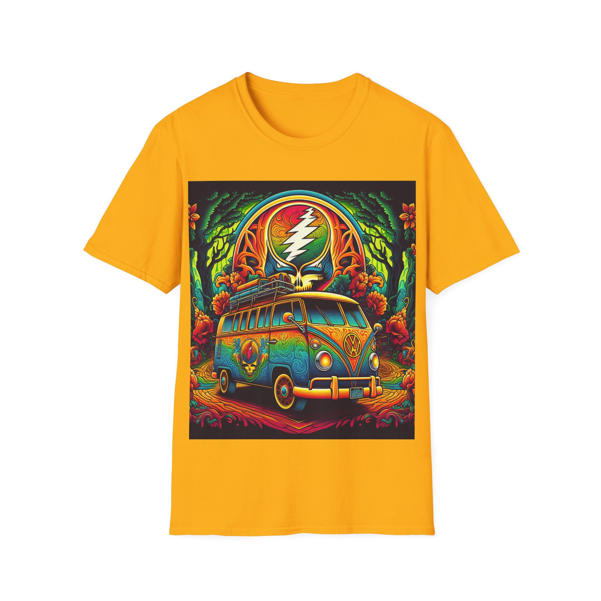 Unisex Soft Cotton T-Shirt. Grateful Dead. VW Van