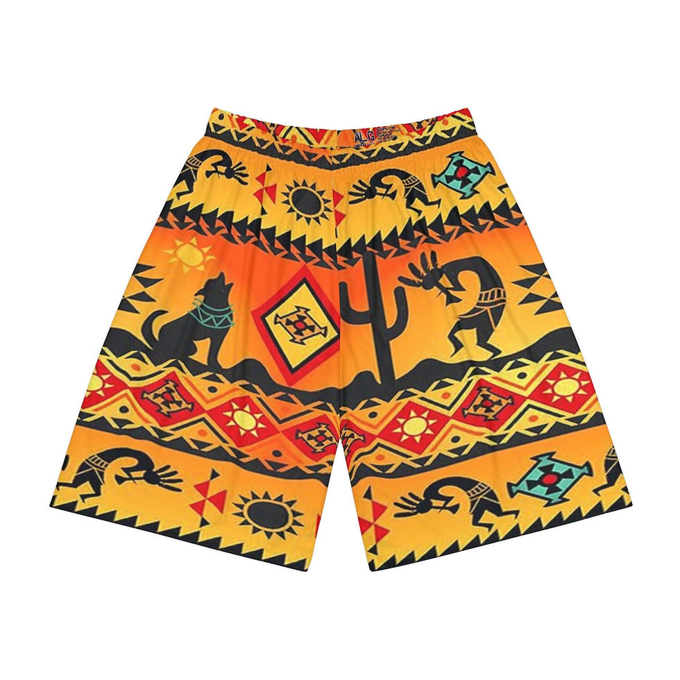 Men’s Sports Beach Shorts. Southwestern Aztec Kokopelli. Summer Fashion