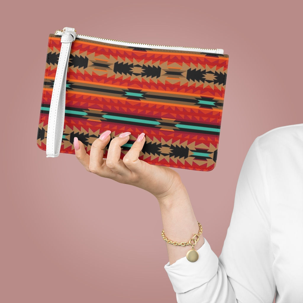 Clutch Bag Vegan Leather. Southwest Pattern
