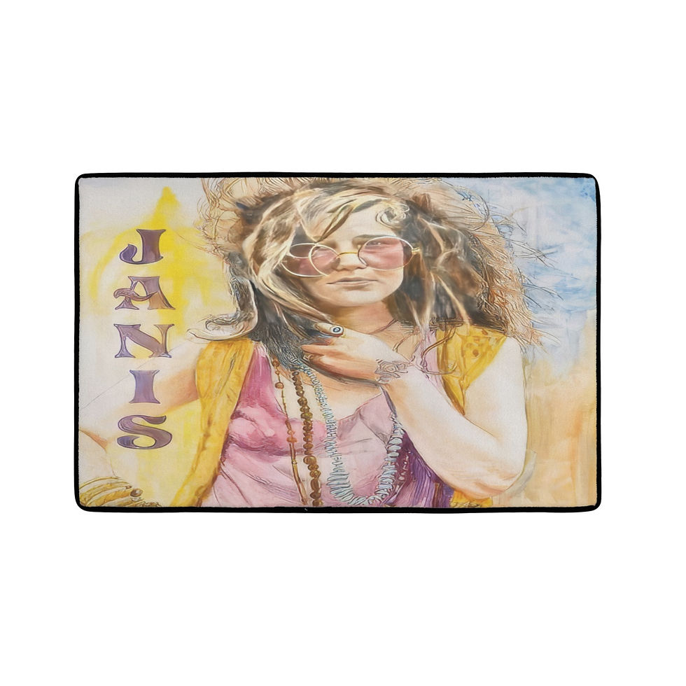 Area Rug with Black Binding, Janis Joplin
