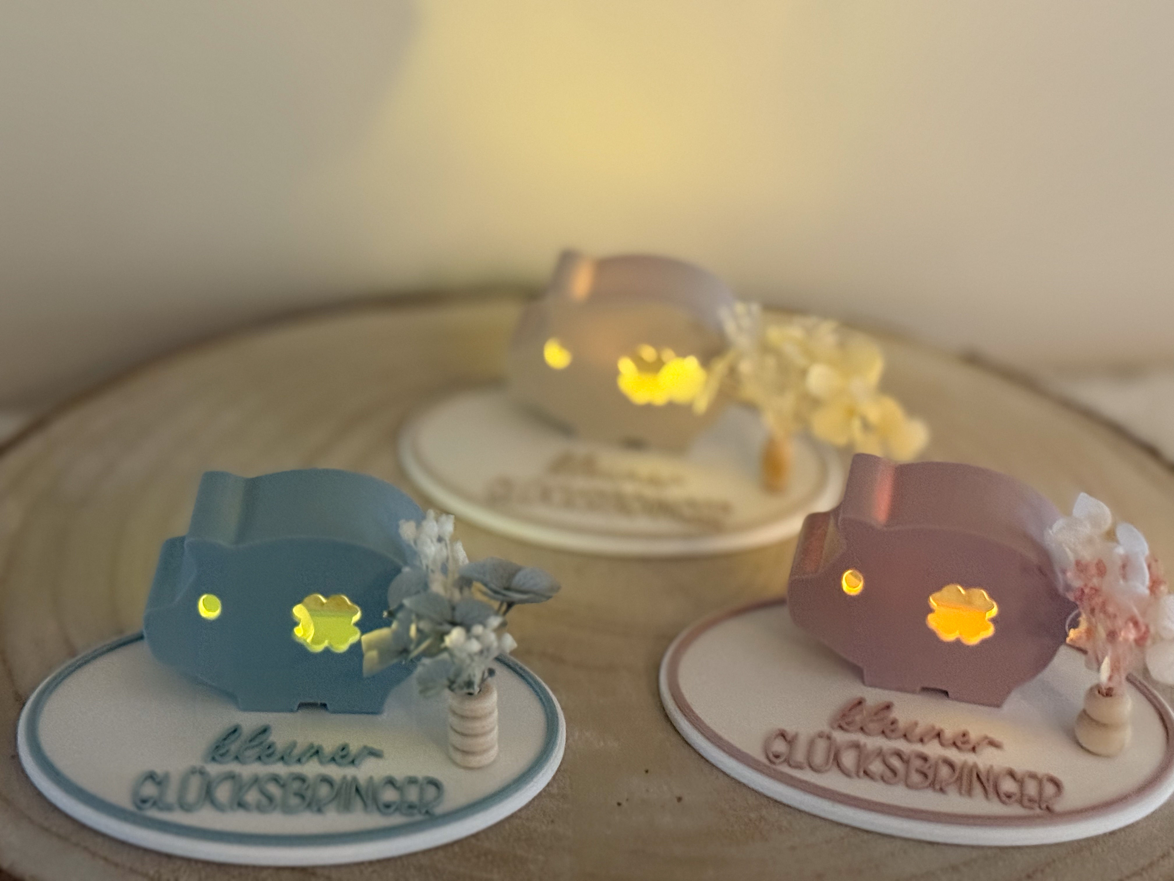 Kleiner Glücksbringer • Silvester Geschenk • Schweinchen mit LED Licht 