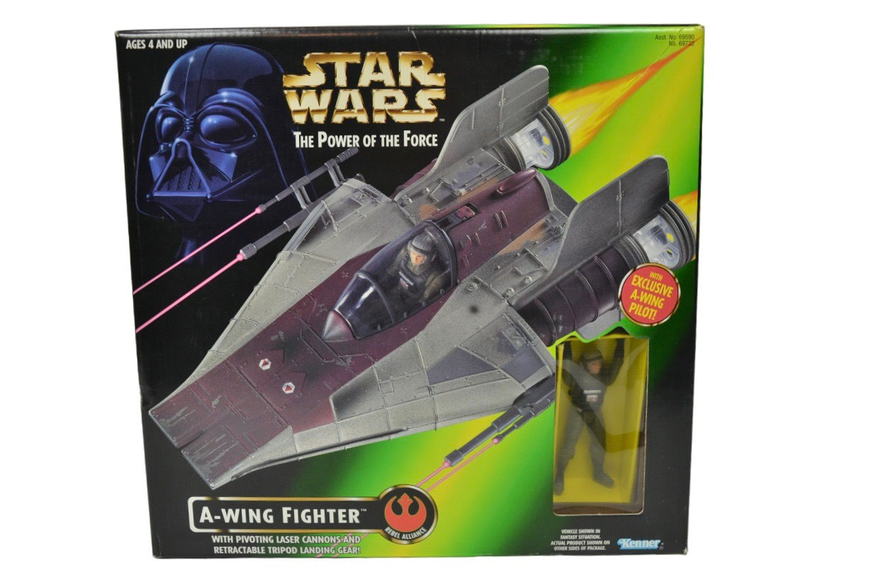 VINTAGE 1997 HASBRO STAR WARS POWER OF THE FORCE A-WING FIGHTER WITH PILOT TOY