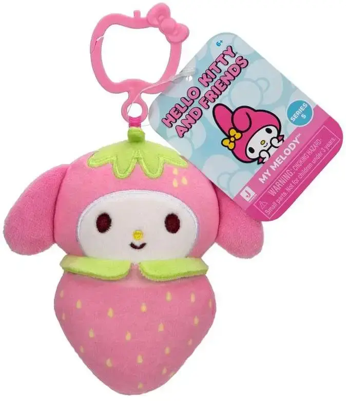 2026 JAZWARES SANRIO HELLO KITTY MY MELODY 4-INCH CLIP-ON PLUSH (STRAWBERRY)