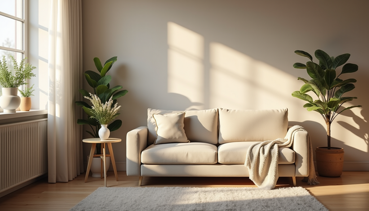 Eye-level view of a cozy living room set up for a short-term care stay
