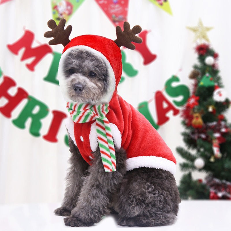 Thumbnail: Pet Christmas Costume, Cute Santa Reindeer Snowman Elf Dog Outfit, Warm Fleece H