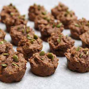 Apricot & Cocoa mini muffins, with coconut oil and pumpkin seeds GF, DF, V