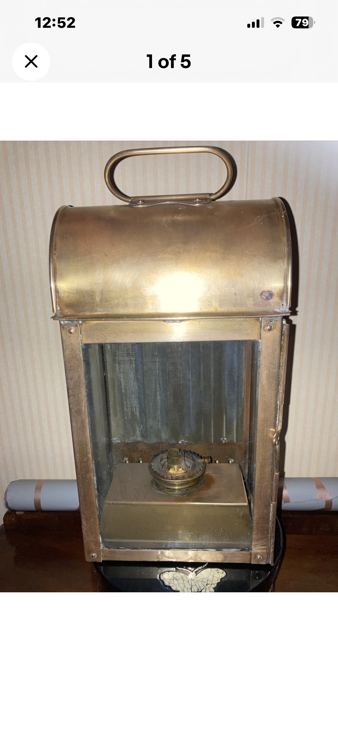 Large Antique Brass Glass Panel Carriage Lamp Lantern Circa 1900