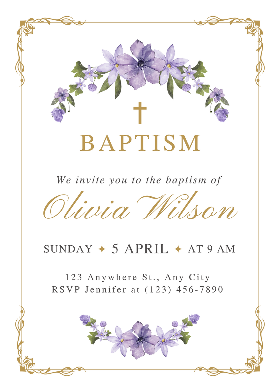 Purple Flowers Baptism Magnet