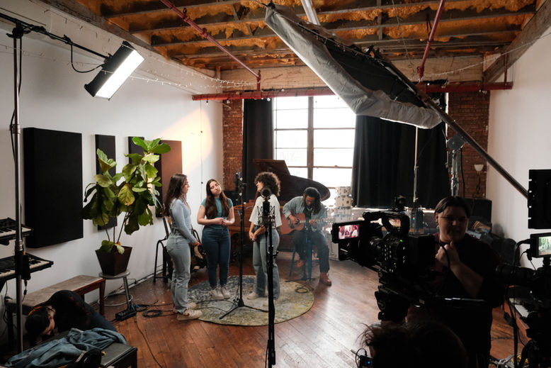 Live band performance setup with professional lighting and sound