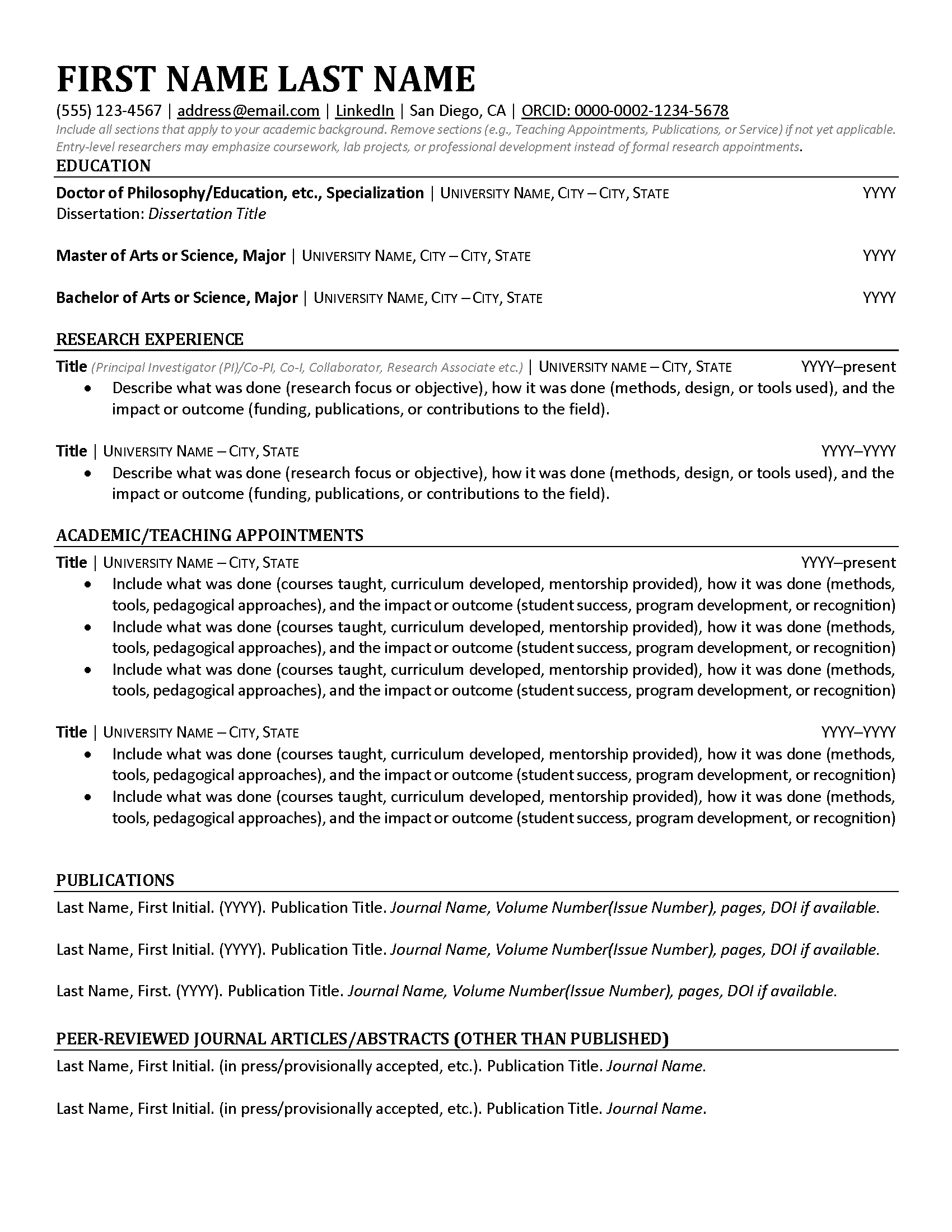 CV – Medical Academic & Research