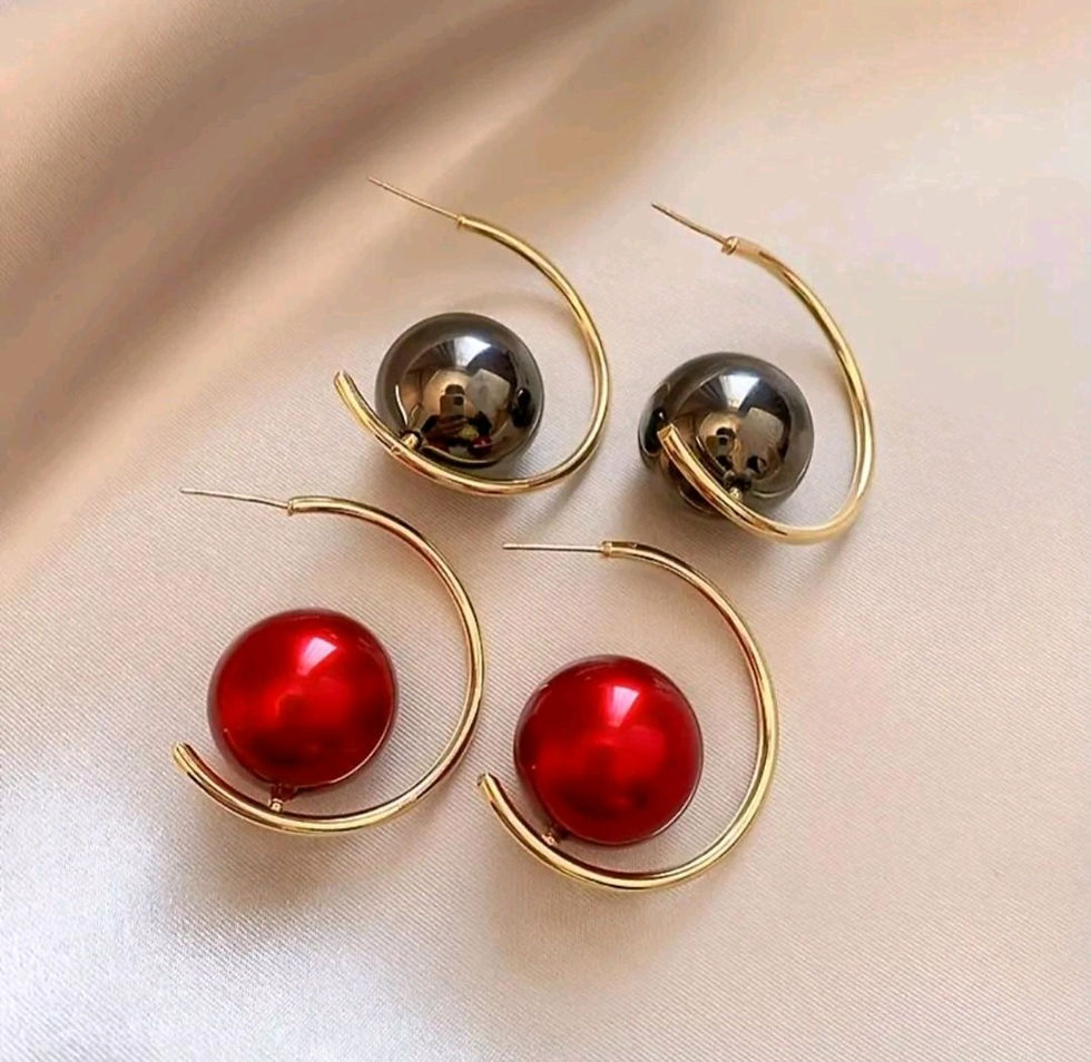 Thumbnail: Unique Large C Shaped Hoop Earrings With Red Black