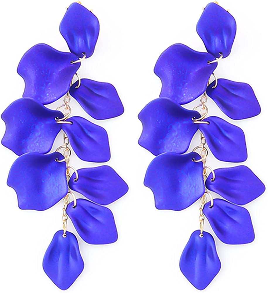 Thumbnail: Dangle Acrylic Petal Earrings - Long Drop Rose Flower Earrings for Women 